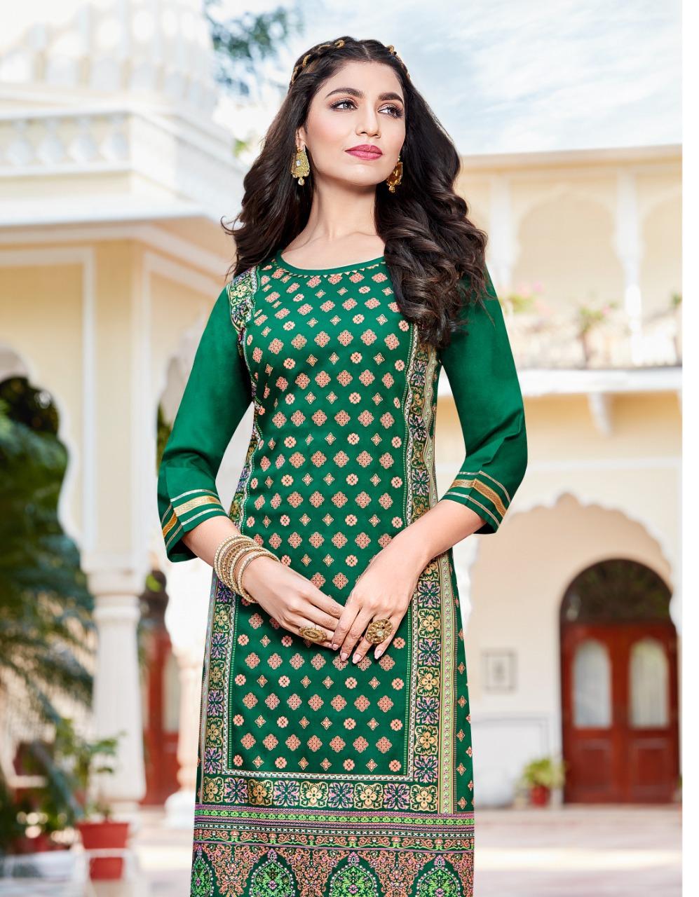 Bibas 13 Gold Printed Fancy Rayon Ethnic Wear Kurtis With Palazzo Collection